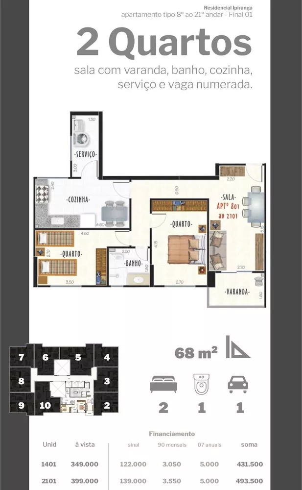 Apartamento, 2 quartos, 68 m² - Foto 2