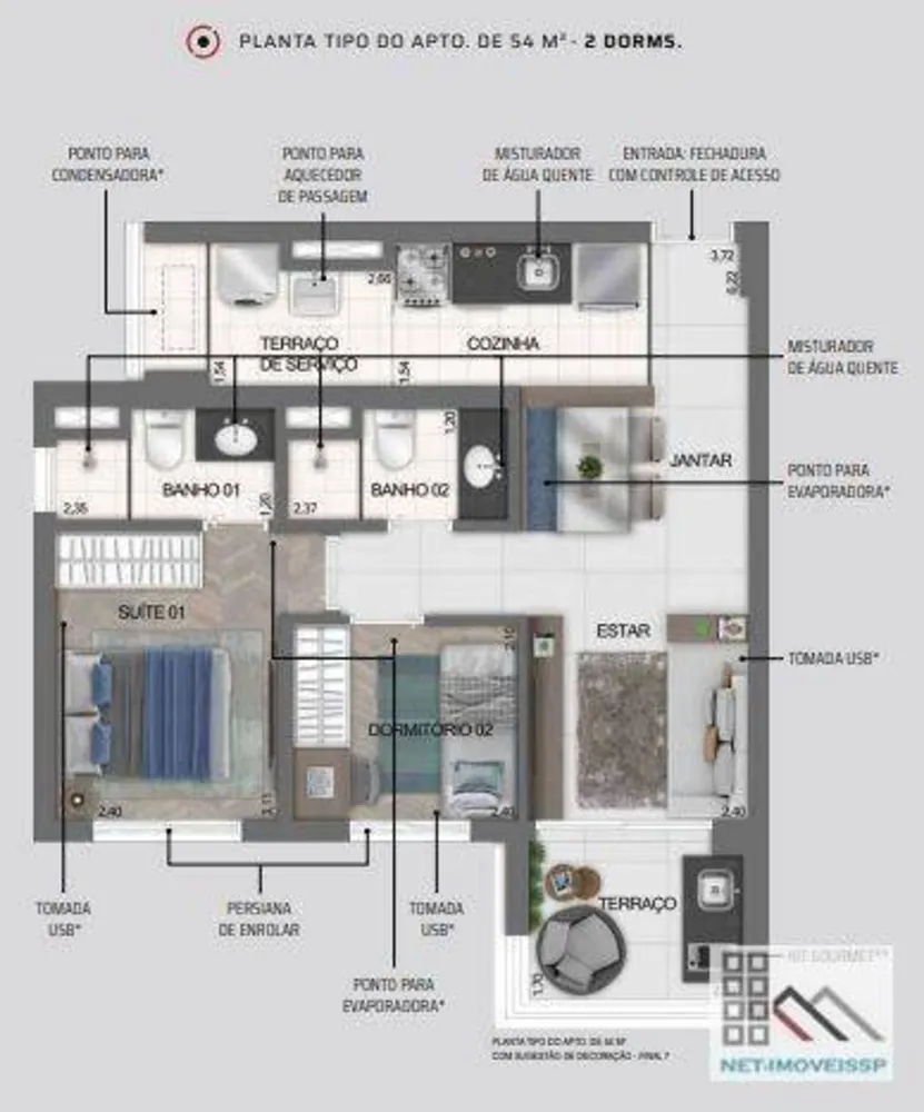 Apartamento, 2 quartos, 54 m² - Foto 2