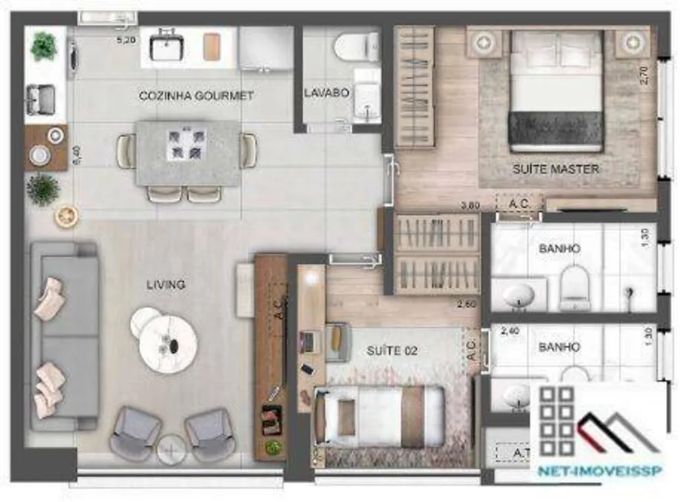 Apartamento, 2 quartos, 62 m² - Foto 3