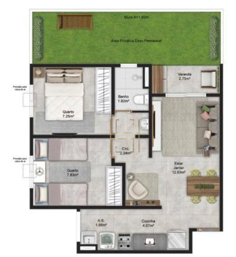 Apartamento, 2 quartos, 46 m² - Foto 1