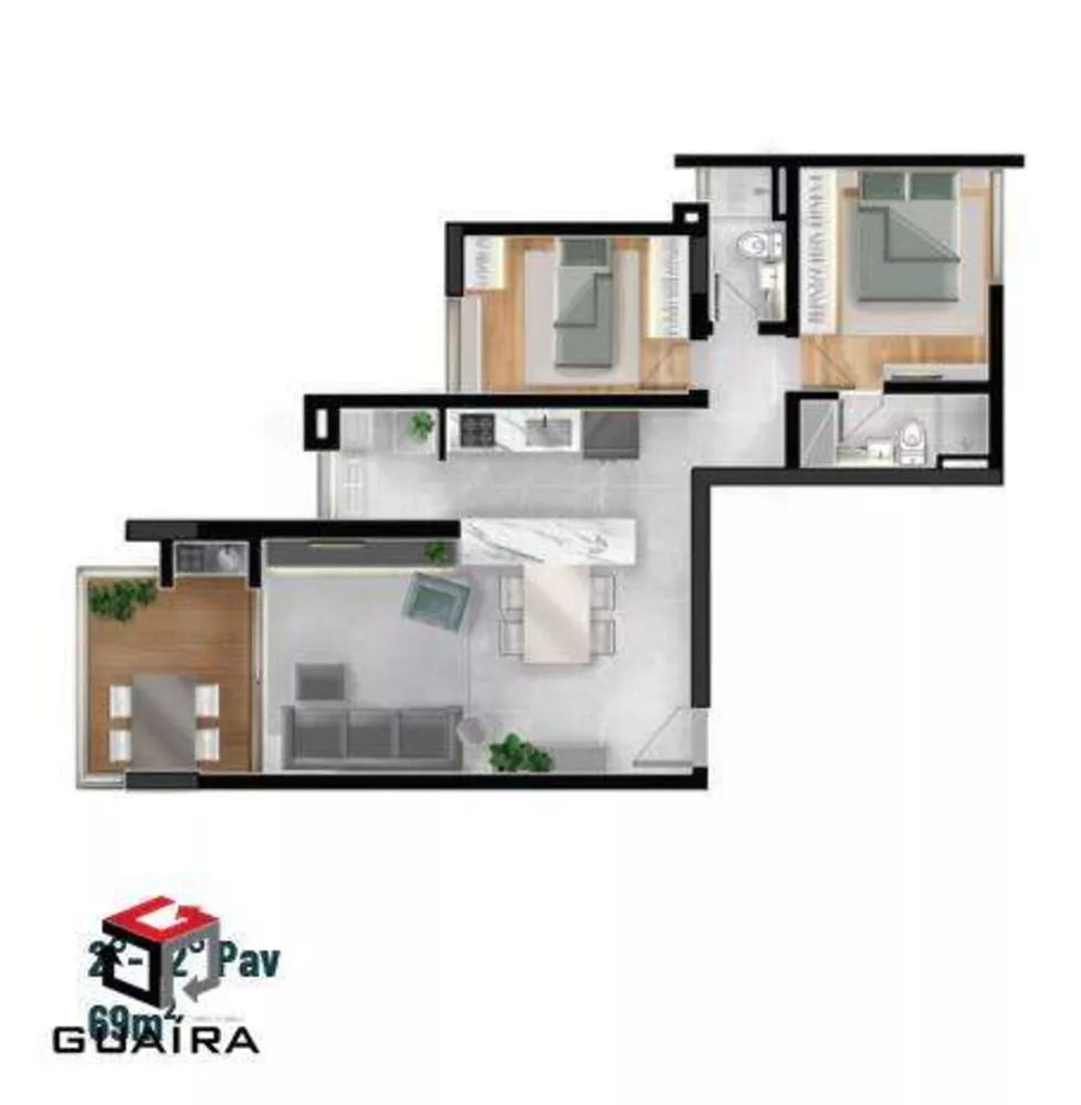 Apartamento à venda com 2 quartos, 69m² - Foto 2