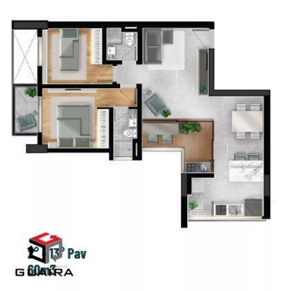 Apartamento à venda com 2 quartos, 60m² - Foto 2