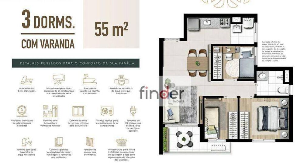 Apartamento, 3 quartos, 55 m² - Foto 2