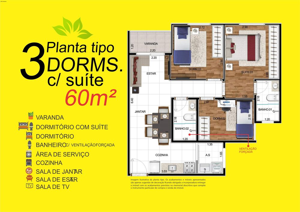 Apartamento, 3 quartos, 60 m² - Foto 3
