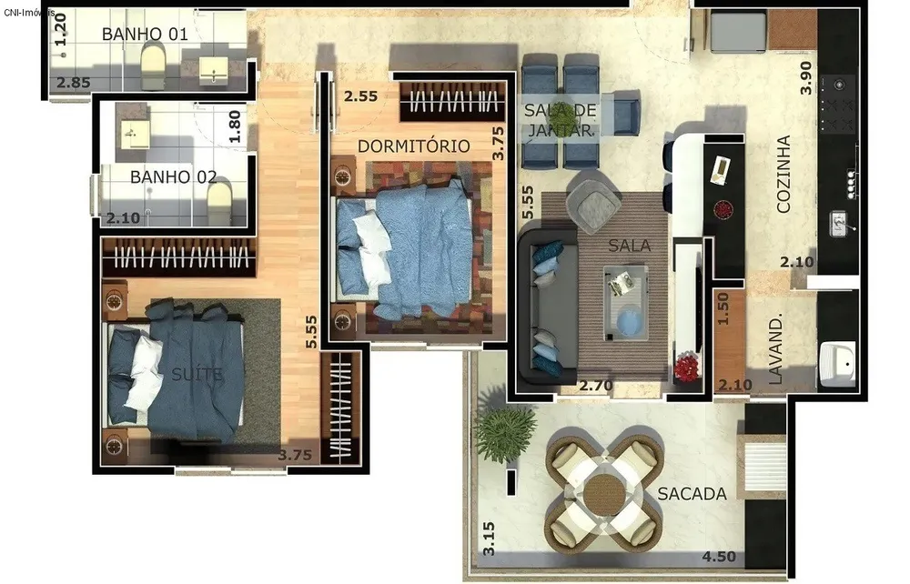 Apartamento, 2 quartos, 69 m² - Foto 3