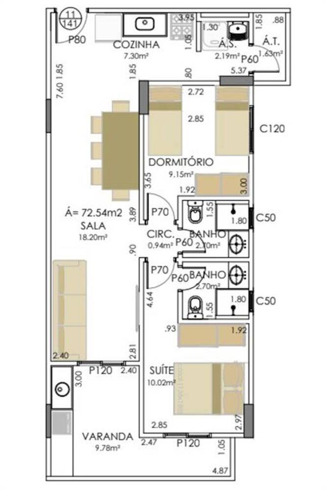 Apartamento, 2 quartos, 73 m² - Foto 1