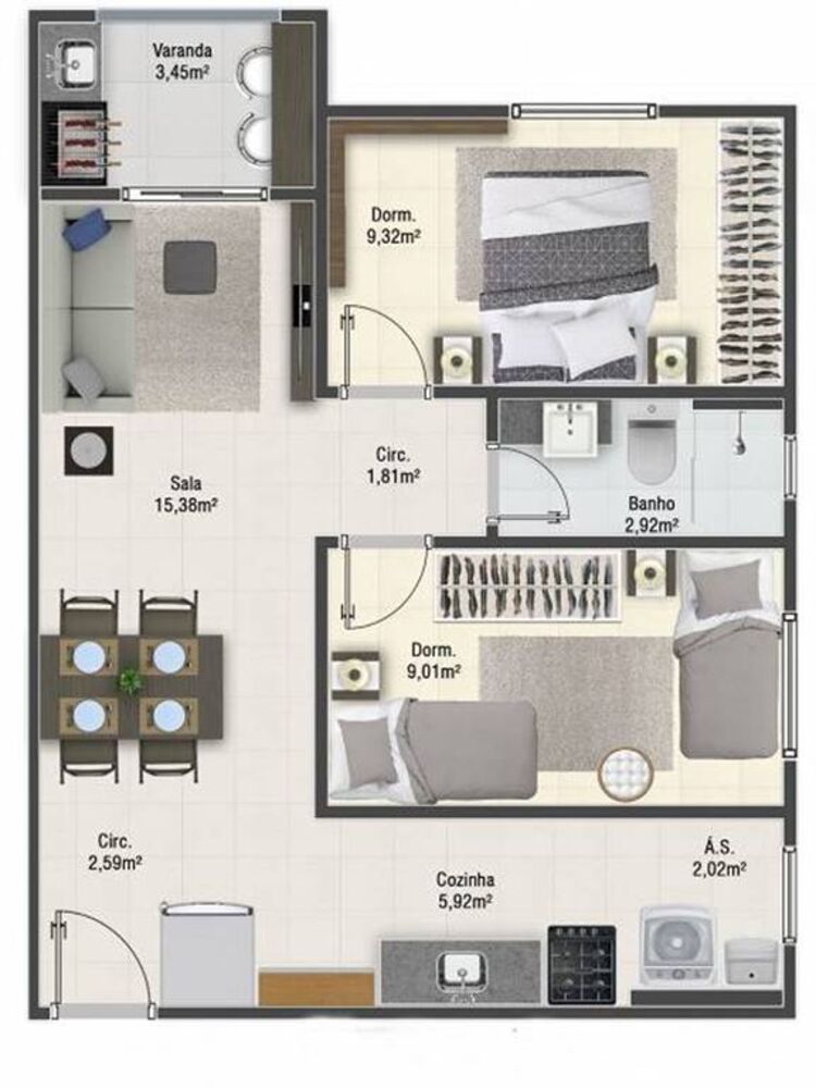 Apartamento, 2 quartos, 56 m² - Foto 11