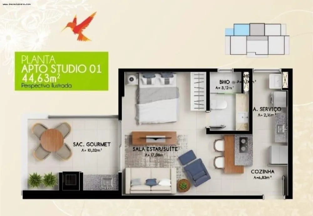 Apartamento, 1 quarto, 44 m² - Foto 3