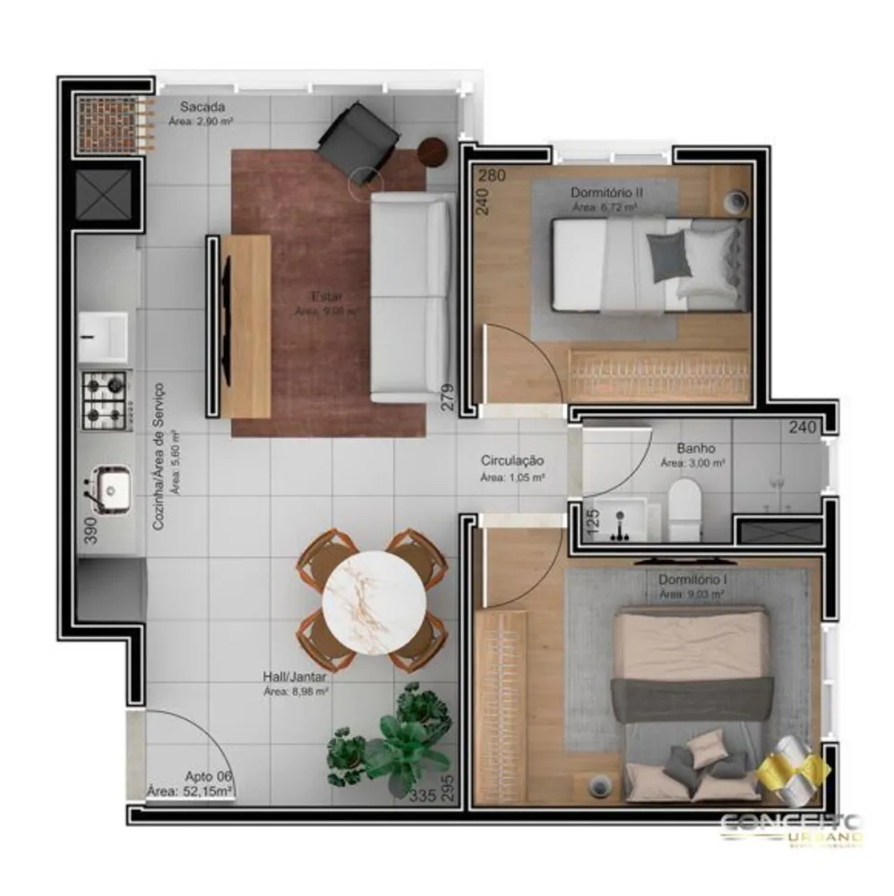 Apartamento, 2 quartos, 52 m² - Foto 3