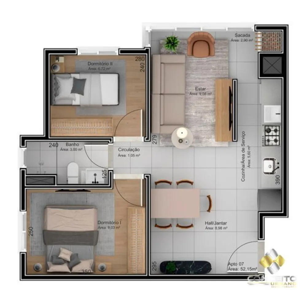 Apartamento, 2 quartos, 52 m² - Foto 4