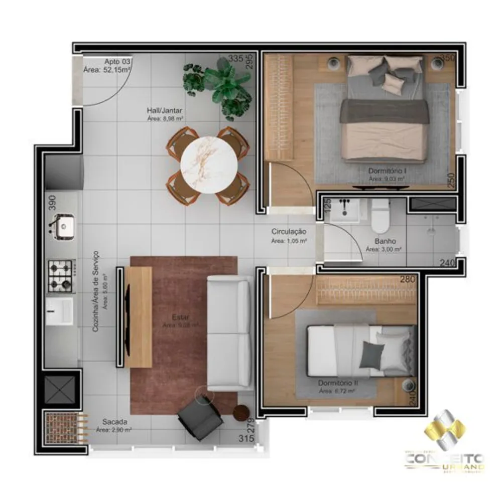 Apartamento, 2 quartos, 52 m² - Foto 4