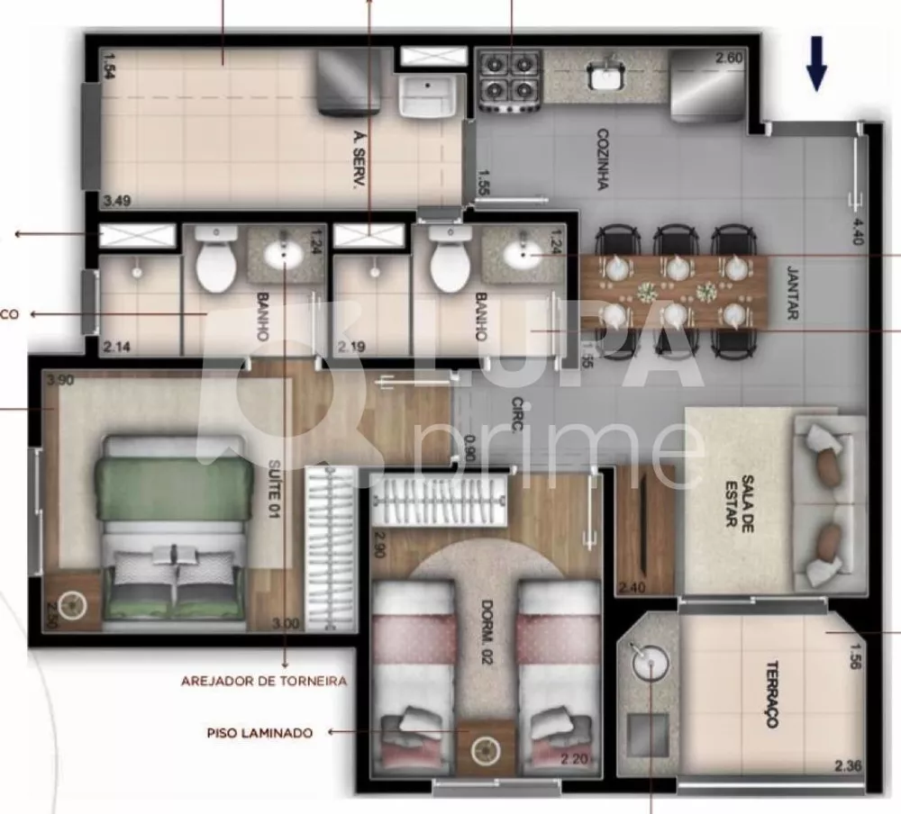 Apartamento à venda com 2 quartos, 51m² - Foto 3