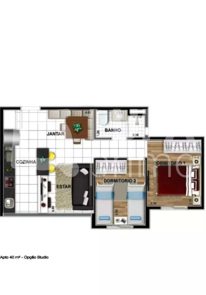 Apartamento à venda com 2 quartos, 40m² - Foto 2